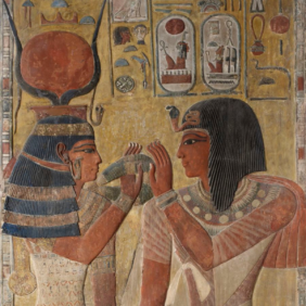 représentation de la déesse égyptienne Hathor et du roi Sethi,