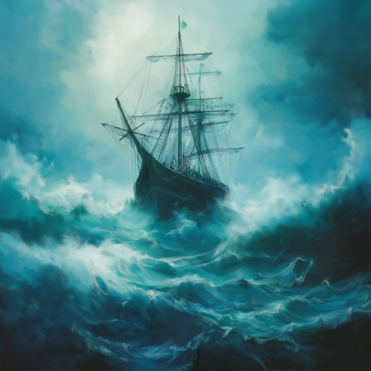 peinture représentant un voilier d'époque dans une mer déchainée - Agrandir l'image, fenêtre modale